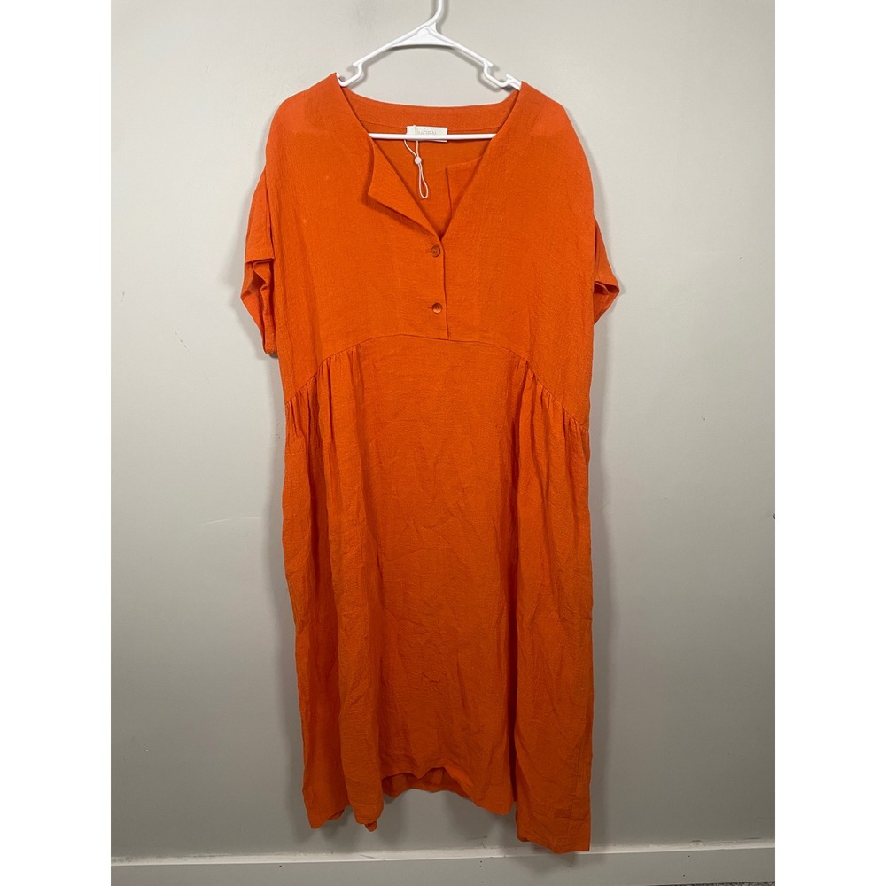 Noen‎ Orange Linen Blend Midi Dress Size 14 Beach Summer Lightweight Casual